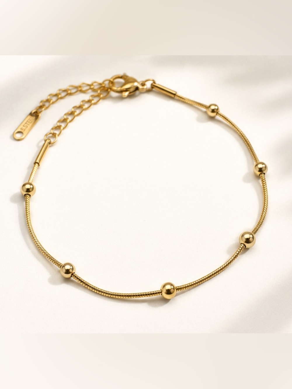 Gold Stainless Steel Beaded Snake Chain Bracelet Dainty Minimalist